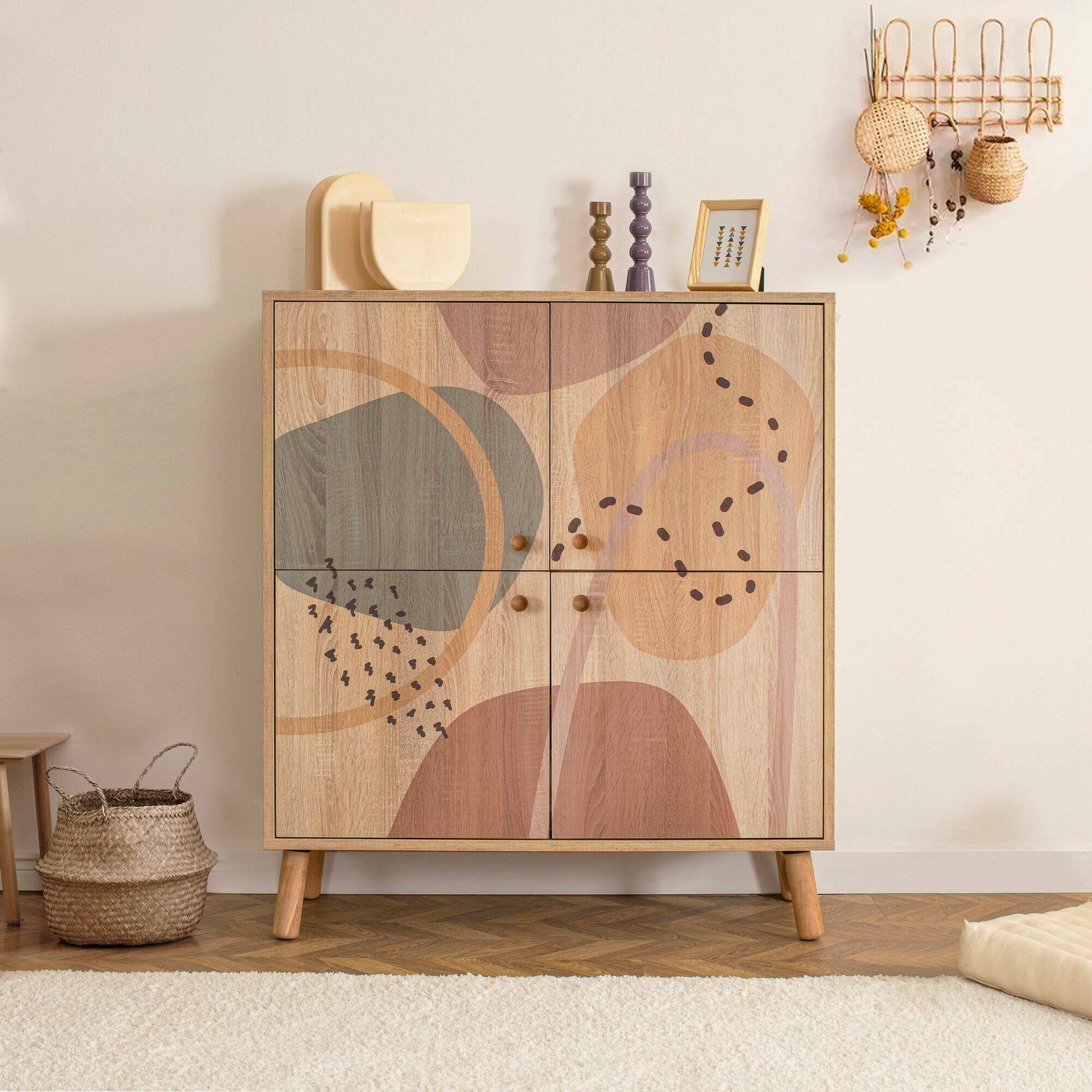 foto del prodotto credenza agyemang, buffet da soggiorno, madia da salotto, dispensa da cucina, 95x36h111 cm, multicolore
