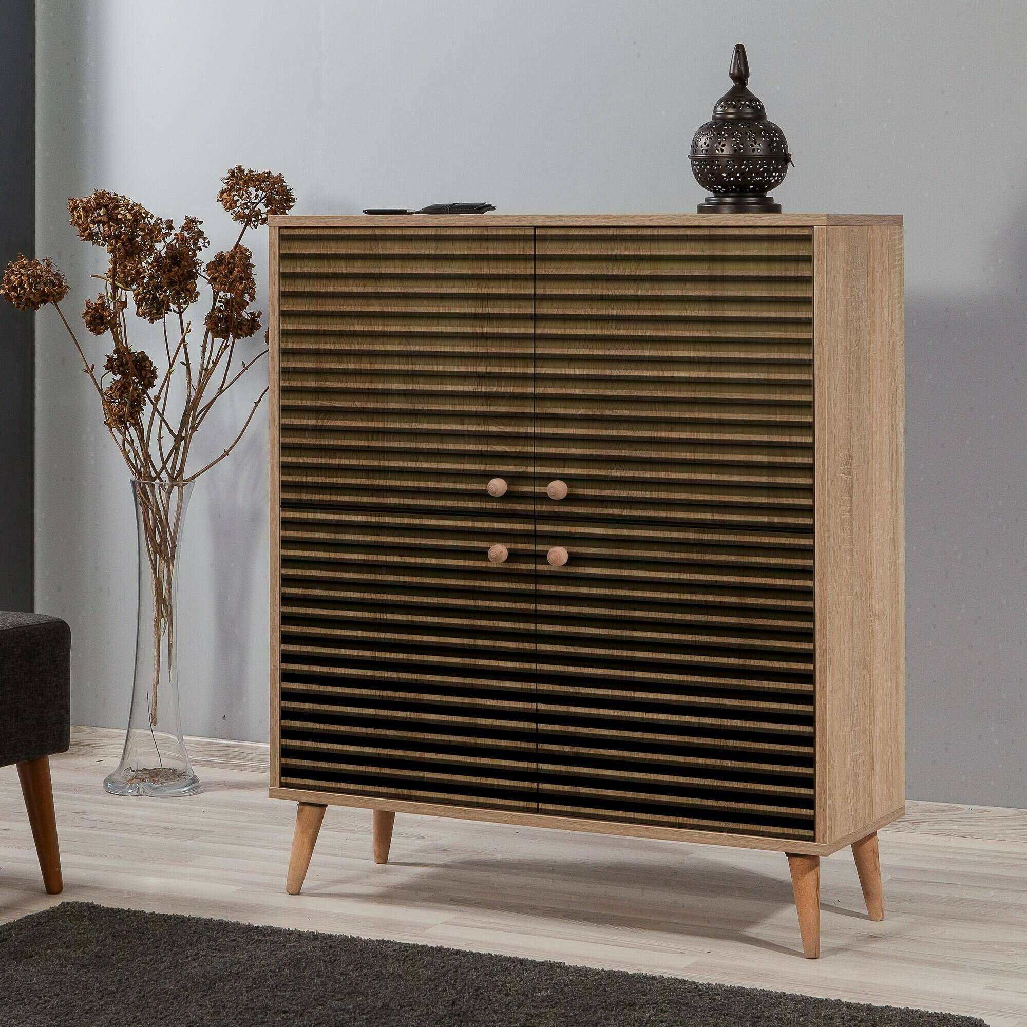 foto del prodotto credenza agyemang, buffet da soggiorno, madia da salotto, dispensa da cucina, 95x36h111 cm, quercia