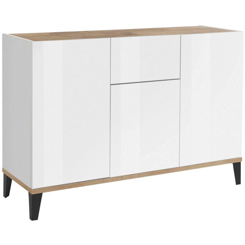 foto del prodotto credenza albatross, madia da cucina a 3 ante e 1 cassetto, buffet da soggiorno, madia da cucina, 100 made in italy, cm 120x40h82, bianco lucido e