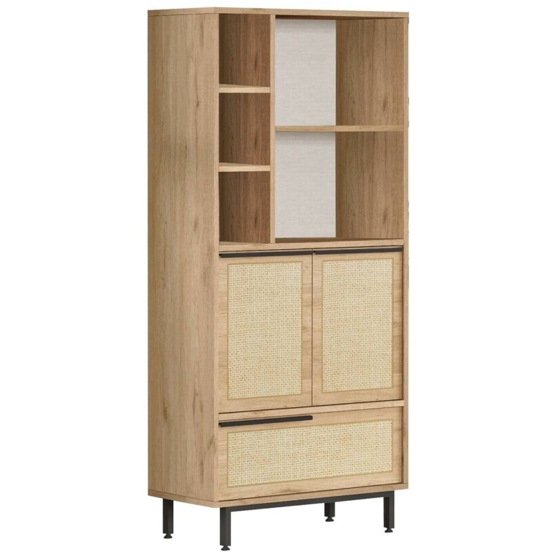 foto del prodotto credenza alderamin, buffet da soggiorno, madia da salotto, dispensa da cucina, 75x36 h162 cm, noce e quercia - dmora
