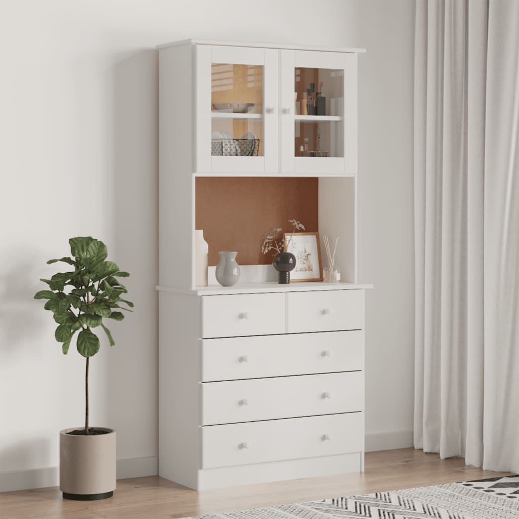 foto del prodotto credenza alta bianca 77x35x165 cm in legno massello di pinocod mxl 77530