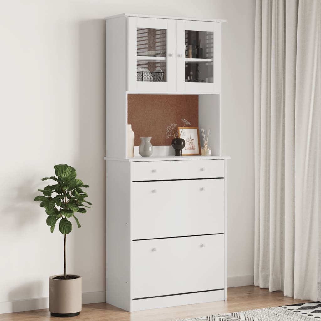 foto del prodotto credenza alta bianca 77x35x188 cm in legno massello di pinocod mxl 125455