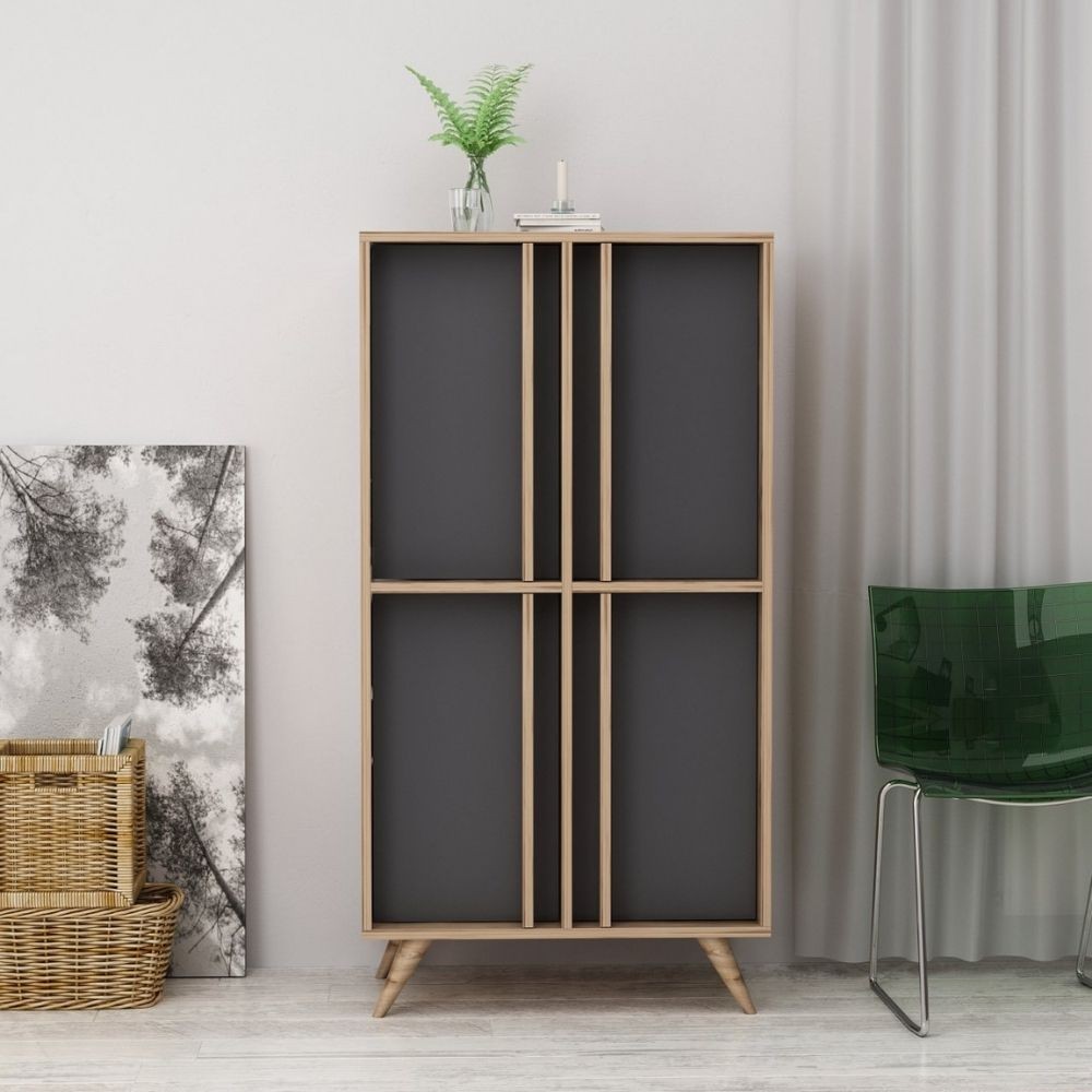 foto del prodotto credenza alta rilla 4 ante antracite noce 72x139