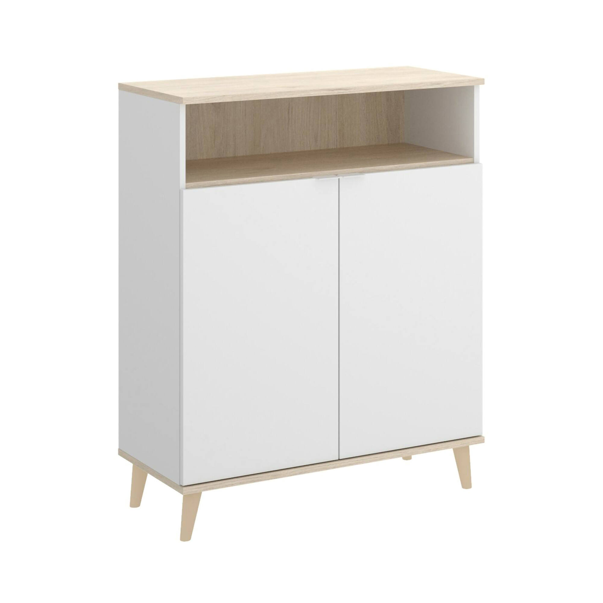 foto del prodotto credenza altai, buffet dispensa da soggiorno, madia da salotto moderna a 2 ante, 80x40h102 cm, bianco e rovere
