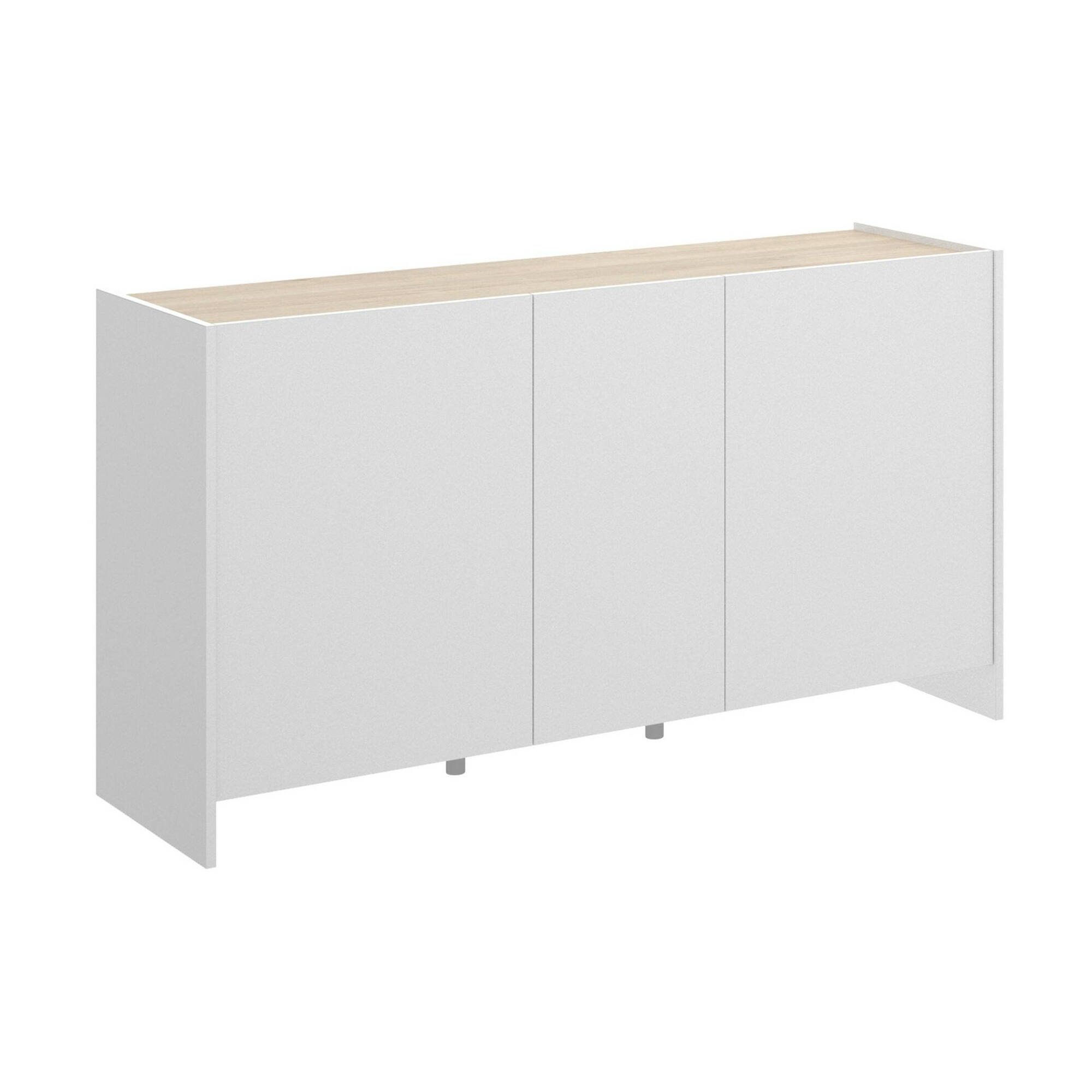 foto del prodotto credenza america, buffet da soggiorno, madia moderna da salotto a 3 ante, 138x42h76 cm, bianco e rovere