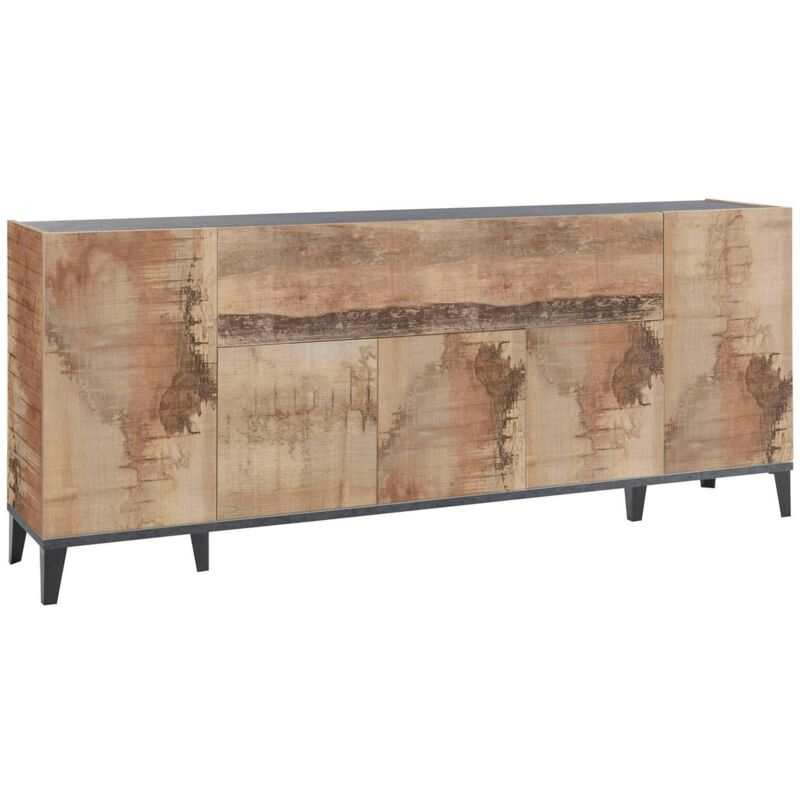 foto del prodotto credenza amour, madia da cucina a 6 ante, buffet da soggiorno, 100 made in italy, cm 200x40h82, ardesia e acero dmora