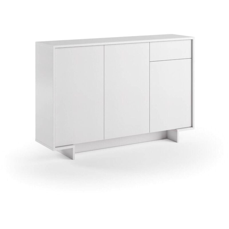 foto del prodotto credenza aneto, madia da salotto, buffet da soggiorno a 3 ante e 1 cassetto, 100 made in italy, 134x35h87 cm, bianco, con imballo rinforzato dmora