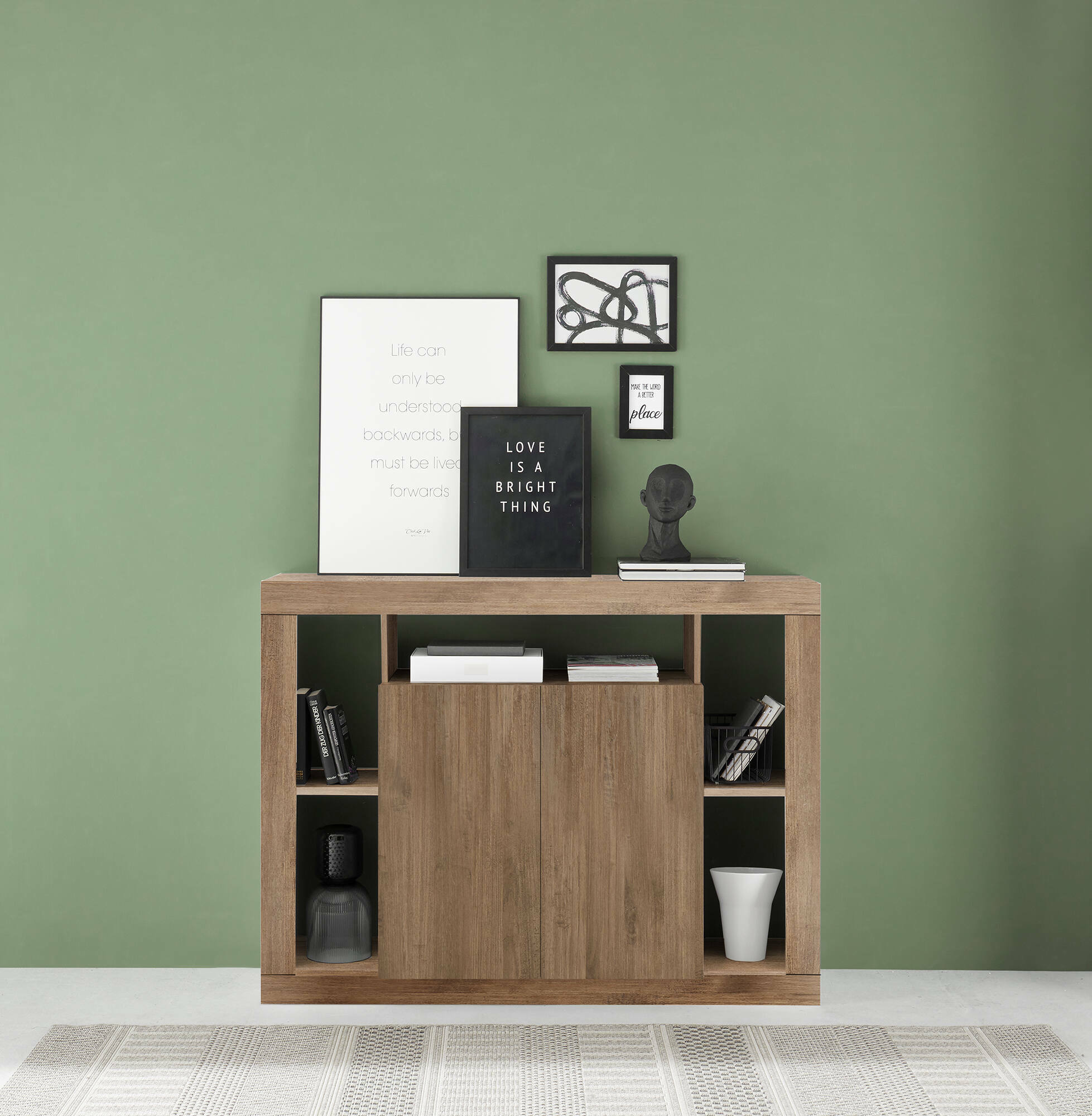 foto del prodotto credenza angelie, buffet da soggiorno, madia da salotto, dispensa da cucina, made in italy, 134x42 h102 cm, rovere