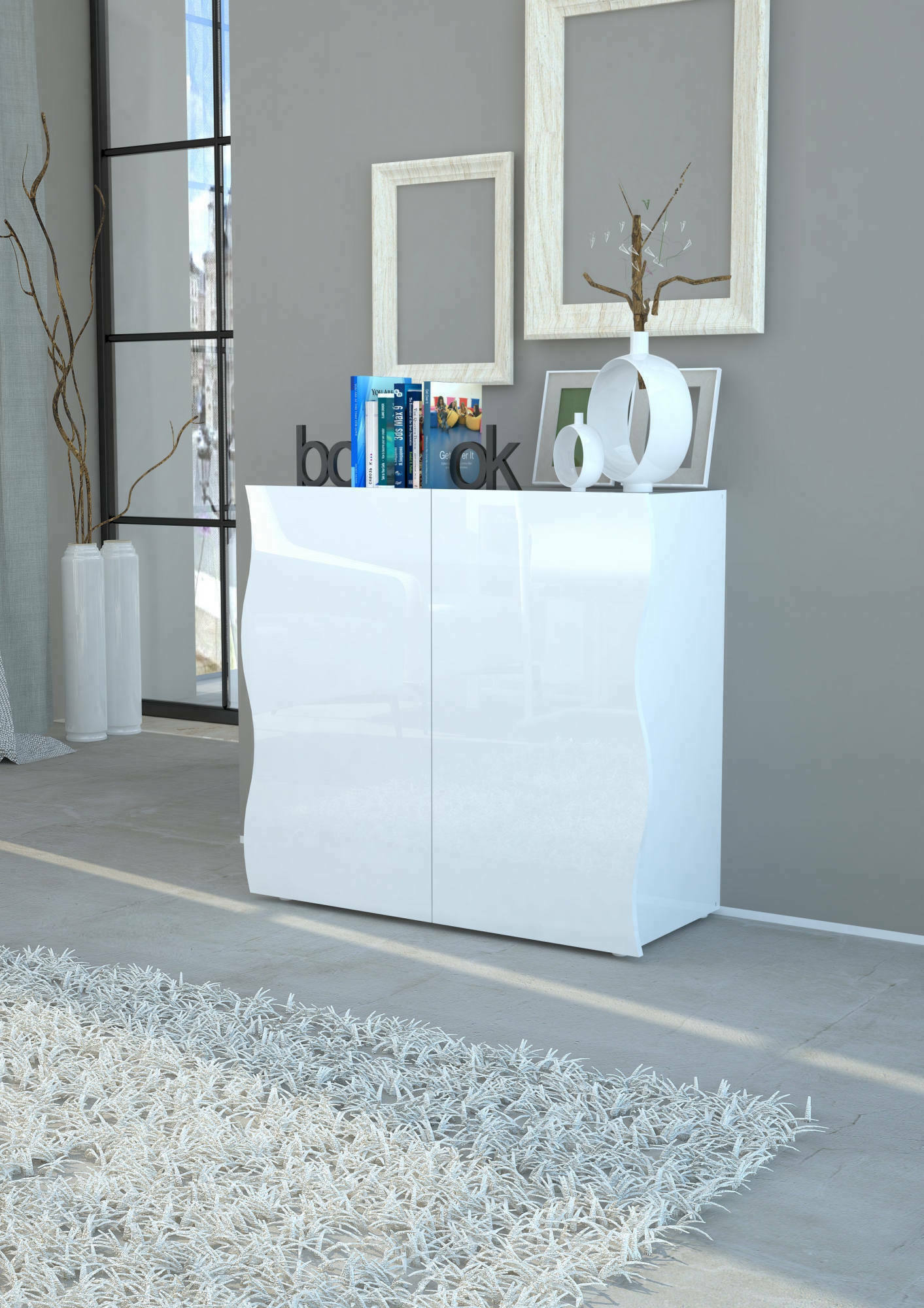 foto del prodotto credenza anifares, madia di design mobile a 2 ante, made in italy, mobile porta tv, buffet da soggiorno, cm 90x40h81, colore bianco lucido