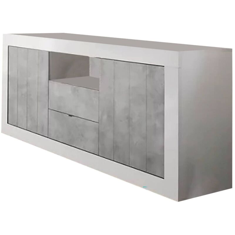 foto del prodotto credenza antina, buffet da soggiorno, madia da salotto, dispensa da cucina, made in italy, 184x42 h86 cm, bianco lucido e cemento dmora