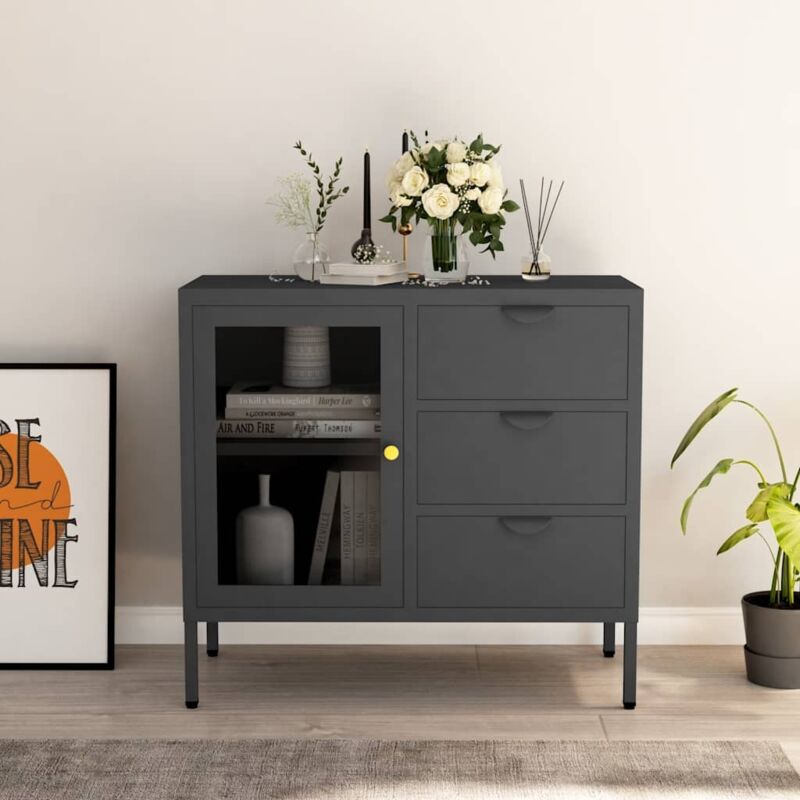 foto del prodotto credenza antracite 75x35x70 cm in acciaio e vetro temperato vidaxl