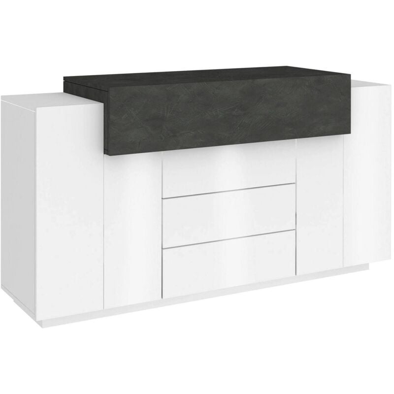 foto del prodotto credenza arbon, madia da cucina a 3 ante e 3 cassetti, buffet da soggiorno, 100 made in italy, cm 160x45h86, bianco lucido e ardesia dmora