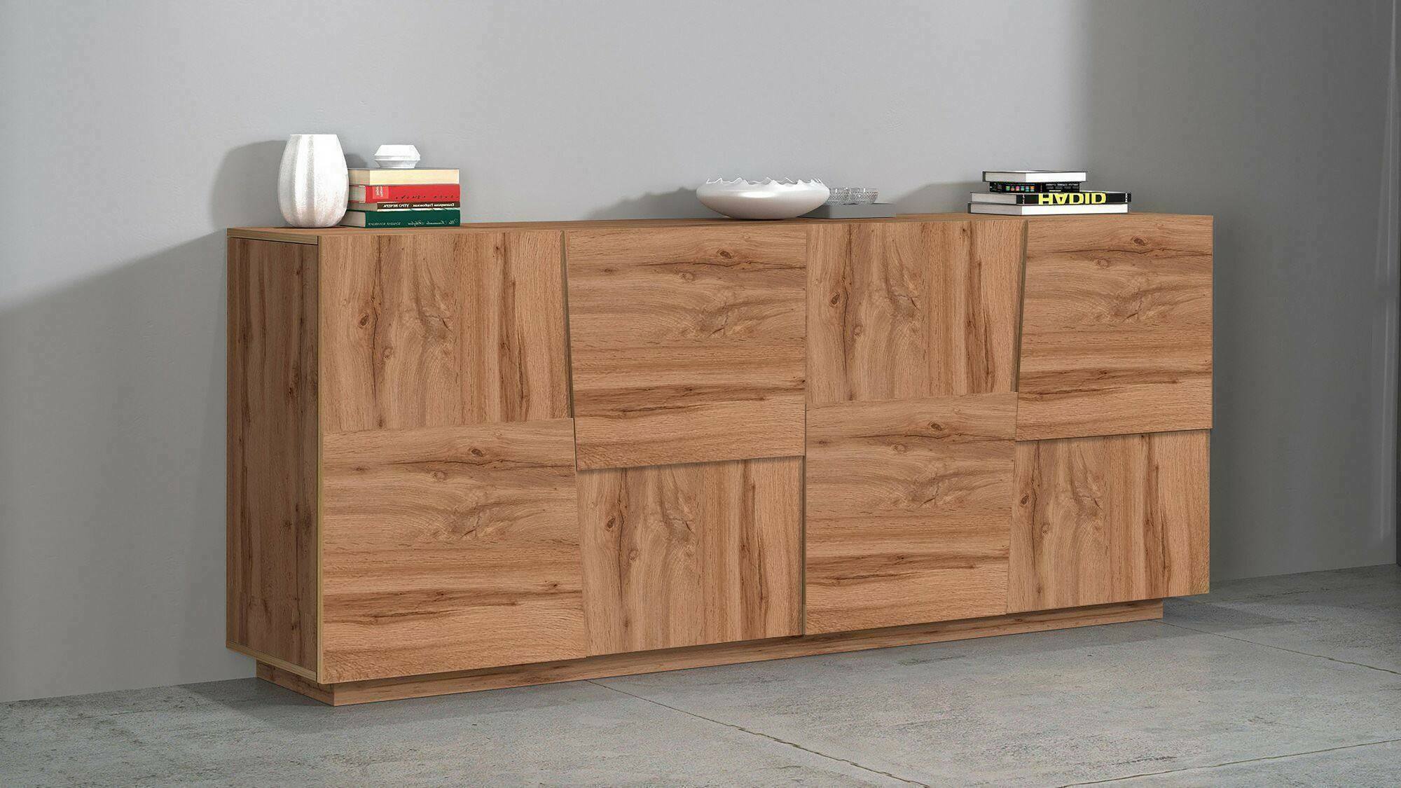 foto del prodotto credenza arda, buffet da soggiorno, madia da salotto moderna con 4 ante, 200x44h86 cm, rovere