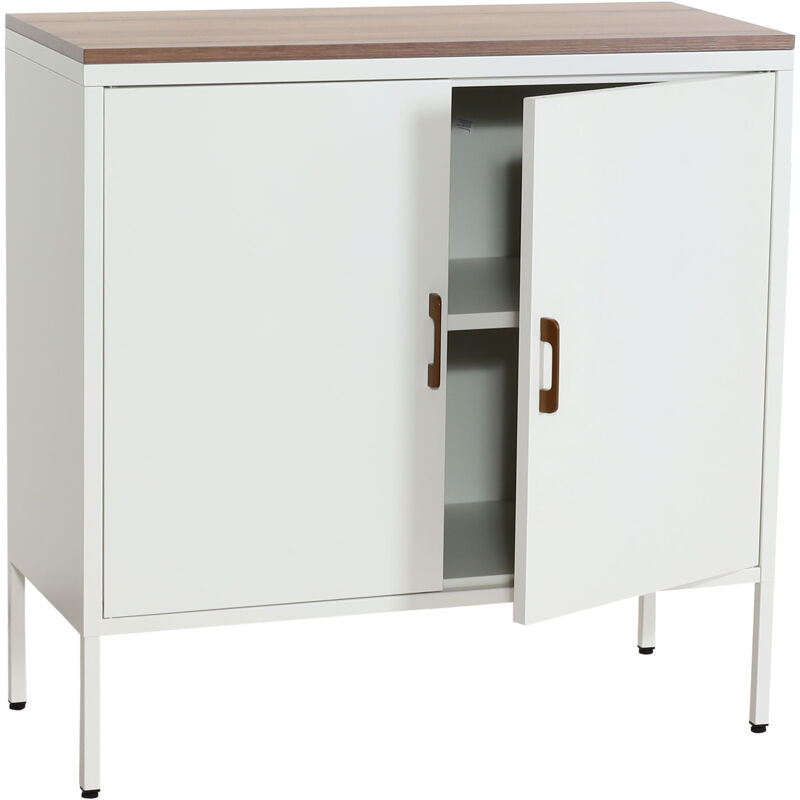 foto del prodotto credenza armadietto con 2 sportelli hhg 926 metallo mdf 90x90x40cm bianco