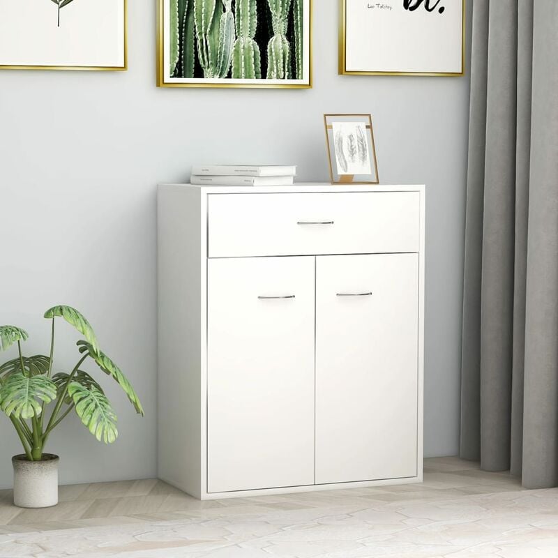 foto del prodotto credenza, armadietto cucina, madia per salotto bianca 60x30x75 cm in truciolato klew66277 bonnevie bianco
