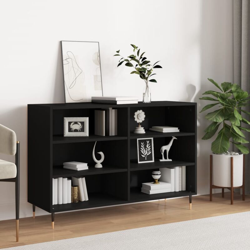 foto del prodotto credenza, armadietto cucina, madia per salotto nera 103,5x35x70 cm in legno multistrato klew31972 bonnevie nero