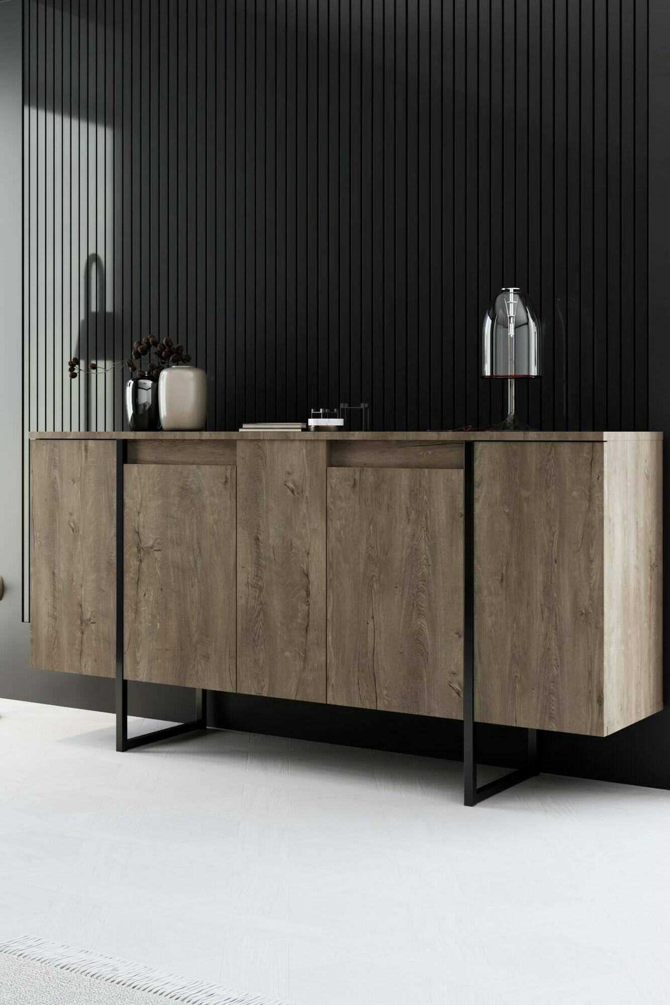 foto del prodotto credenza arta, buffet da soggiorno, madia da salotto, dispensa da cucina, 160x35h80 cm, noce e nero