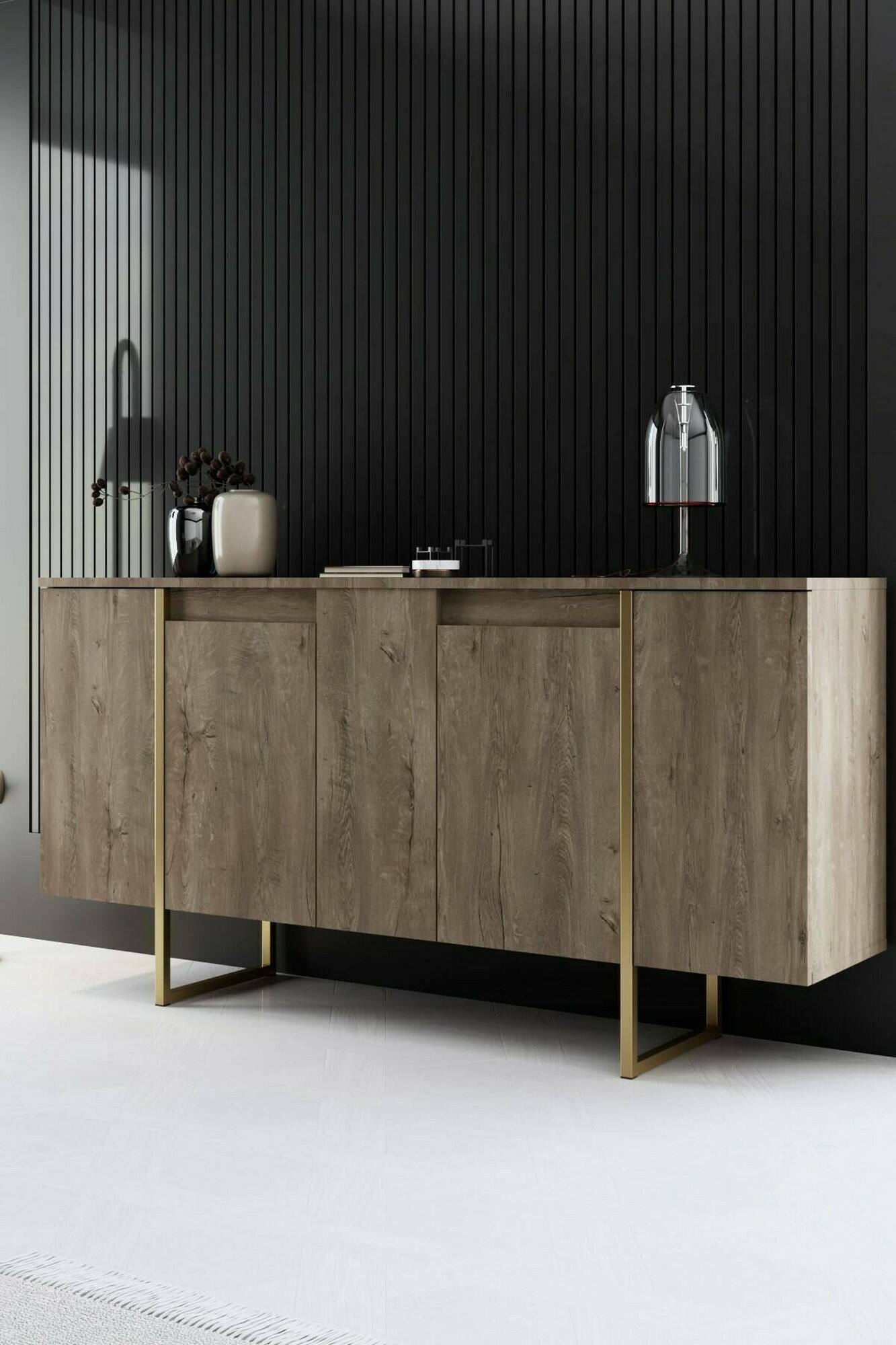 foto del prodotto credenza arta, buffet da soggiorno, madia da salotto, dispensa da cucina, 160x35h80 cm, noce e oro