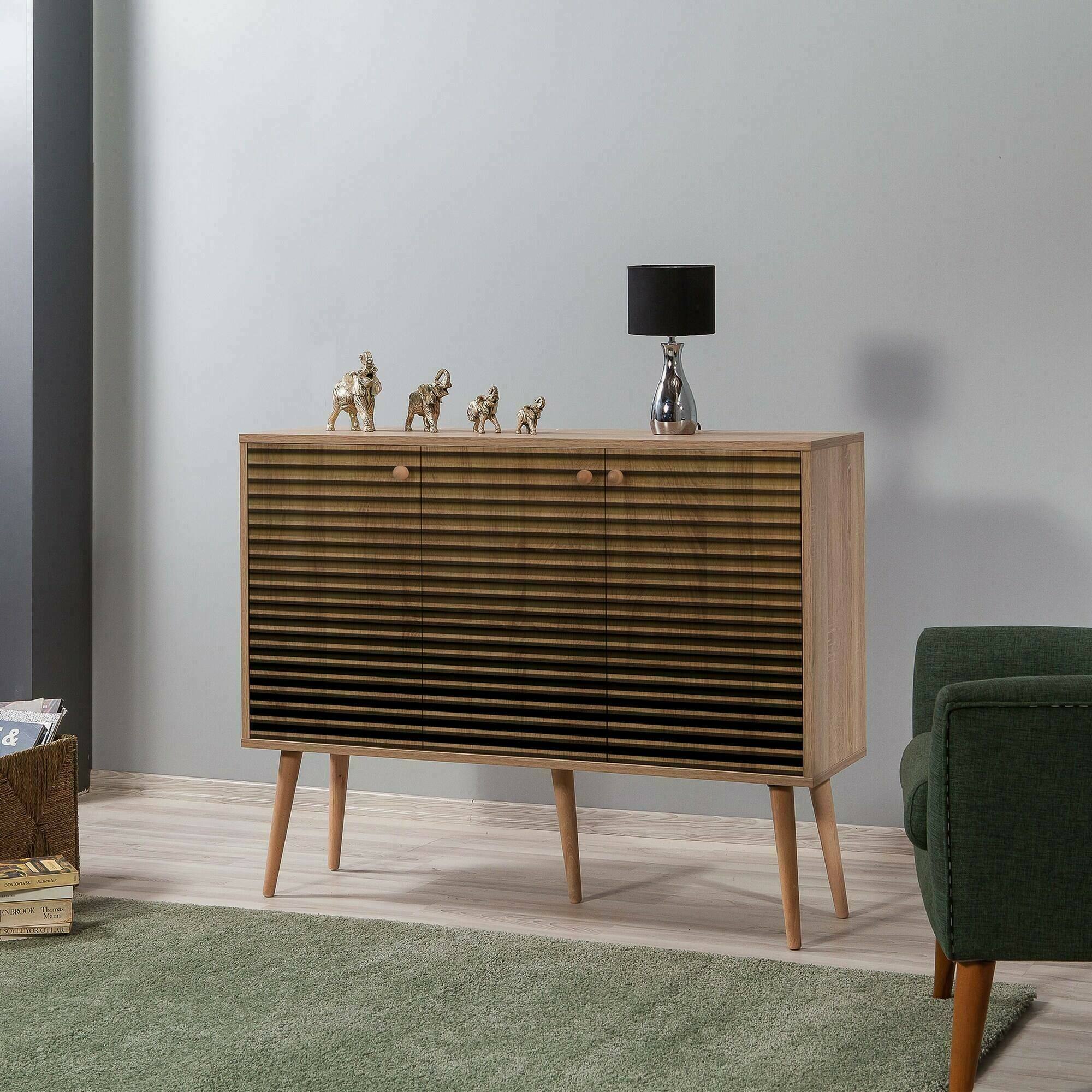 foto del prodotto credenza arzumia, buffet da soggiorno, madia da salotto, dispensa da cucina, 120x36h90 cm, quercia