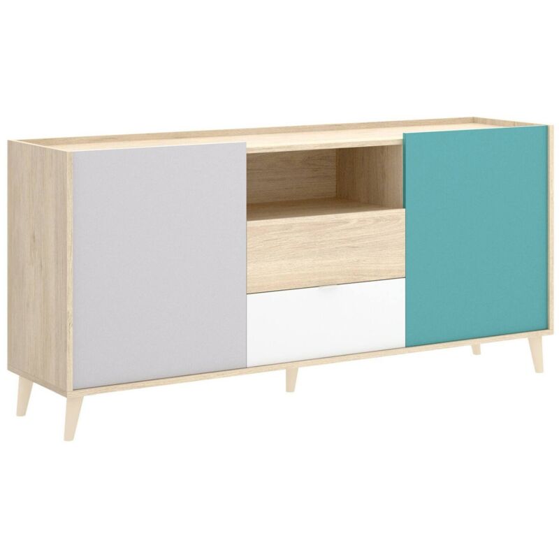 foto del prodotto credenza asa, buffet da soggiorno, madia da salotto moderna a 2 ante, 155x43h75 cm, bianco e rovere dmora