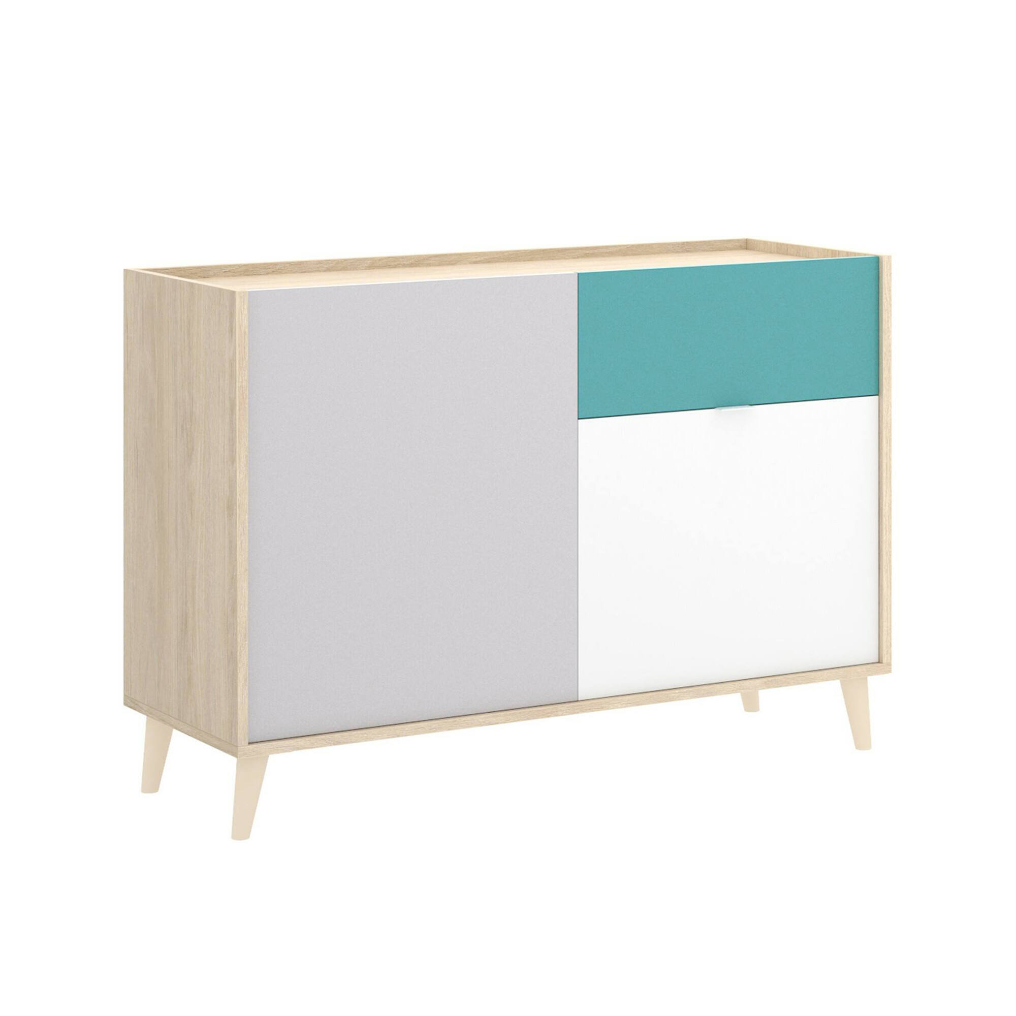 foto del prodotto credenza ascot, buffet da soggiorno, madia moderna da salotto a 2 ante, 105x43h75 cm, bianco e rovere