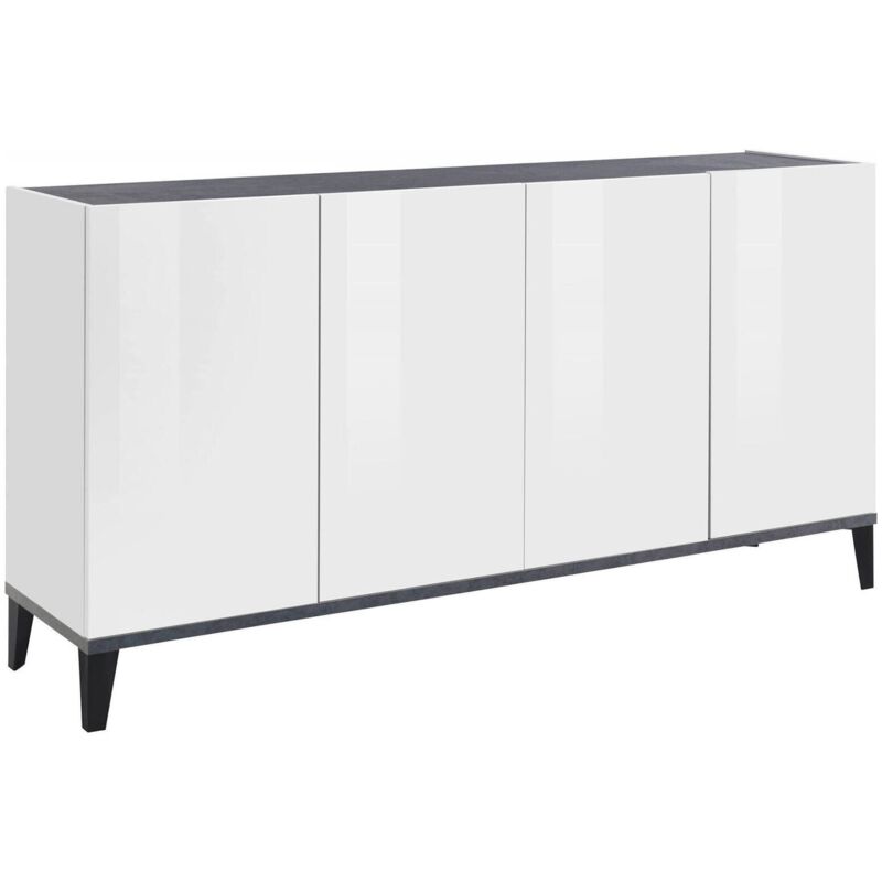 foto del prodotto credenza ashley, madia da cucina a 4 ante, buffet da soggiorno, 100 made in italy, cm 160x40h82, bianco lucido e ardesia dmora