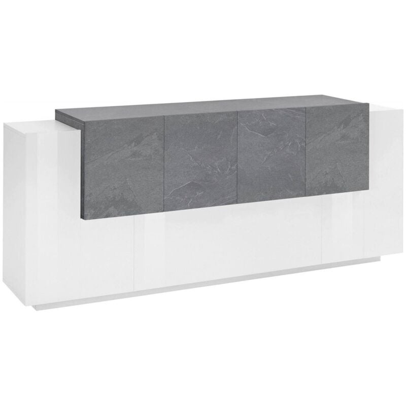 foto del prodotto credenza astice, madia da cucina a 7 ante, buffet da soggiorno, madia da cucina, 100 made in italy, cm 200x45h86, bianco lucido e ardesia dmora