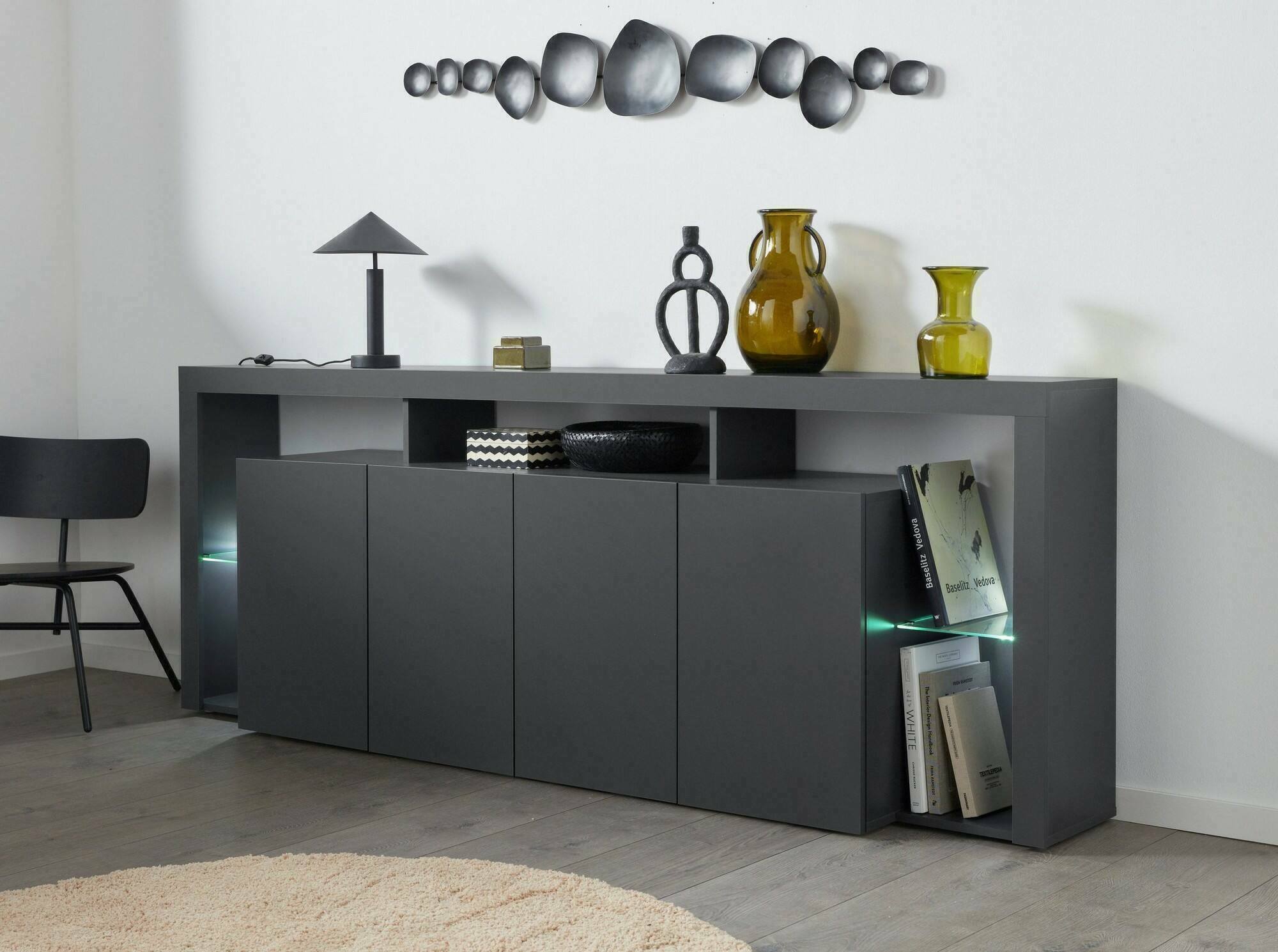 foto del prodotto credenza atak, buffet da soggiorno a 4 ante, madia da salotto, credenza moderna, 100 made in italy, 220x40h80 cm, antracite