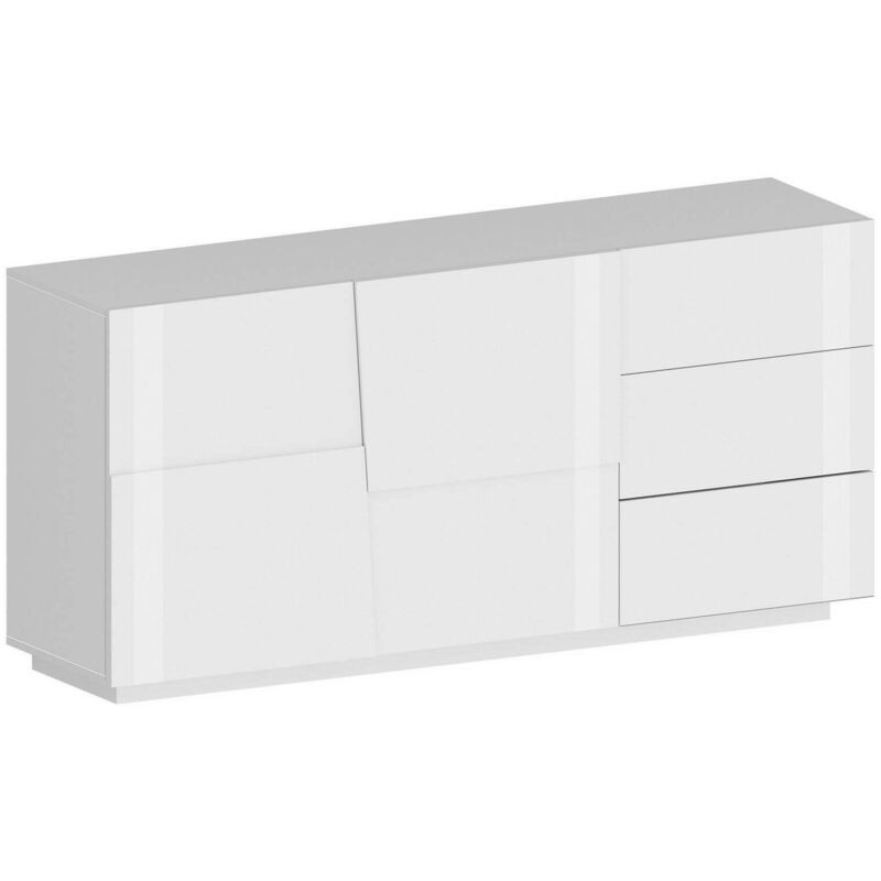 foto del prodotto credenza avelignese, buffet da soggiorno, madia da salotto con 2 ante e 3 cassetti, 180x44h86 cm, bianco lucido dmora