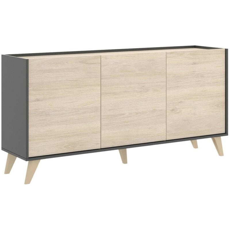 foto del prodotto credenza avez, buffet da soggiorno, madia moderna da salotto a 3 ante, 155x43h75 cm, rovere e antracite, con imballo rinforzato dmora