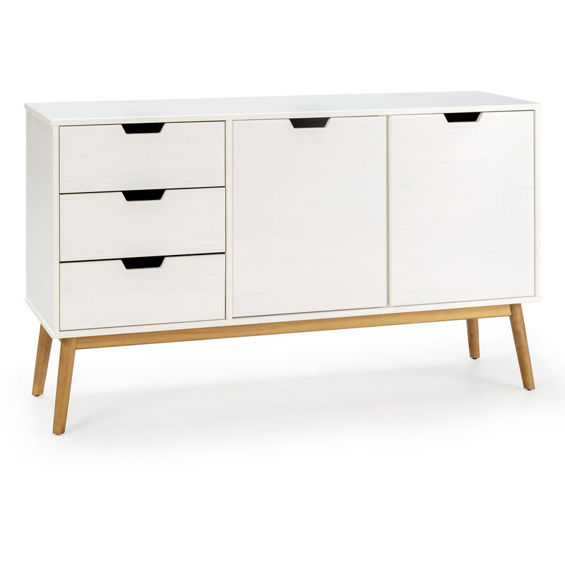 foto del prodotto credenza baku 3 cassetti e 2 porte bianco, pino massiccio, 140 cm larghezza