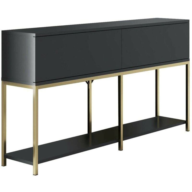 foto del prodotto credenza basilia, buffet da soggiorno, madia da salotto, dispensa da cucina, 150x30h80 cm, antracite e oro - dmora