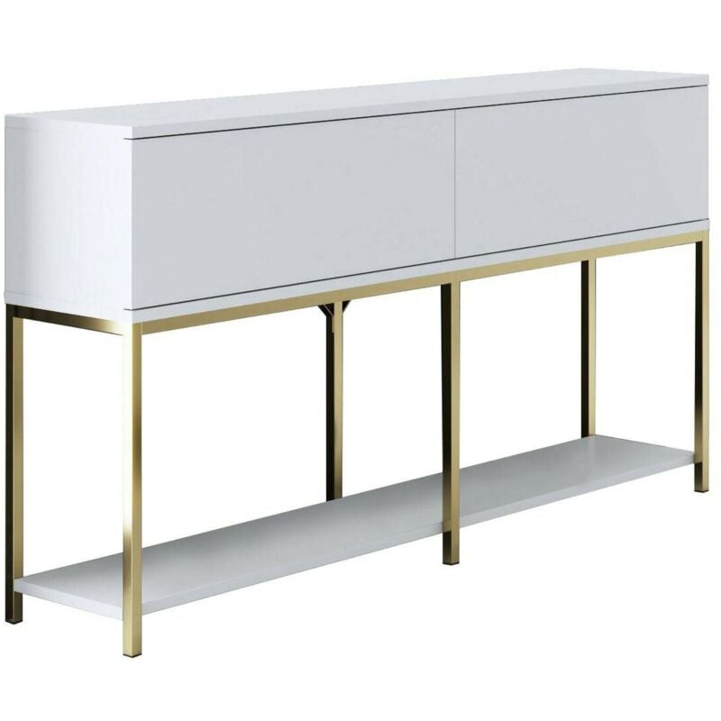 foto del prodotto credenza basilia, buffet da soggiorno, madia da salotto, dispensa da cucina, 150x30h80 cm, bianco e oro dmora