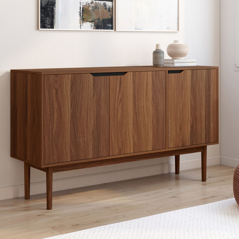 foto del prodotto credenza bassa a 3 ante effetto noce viggo 140 cm