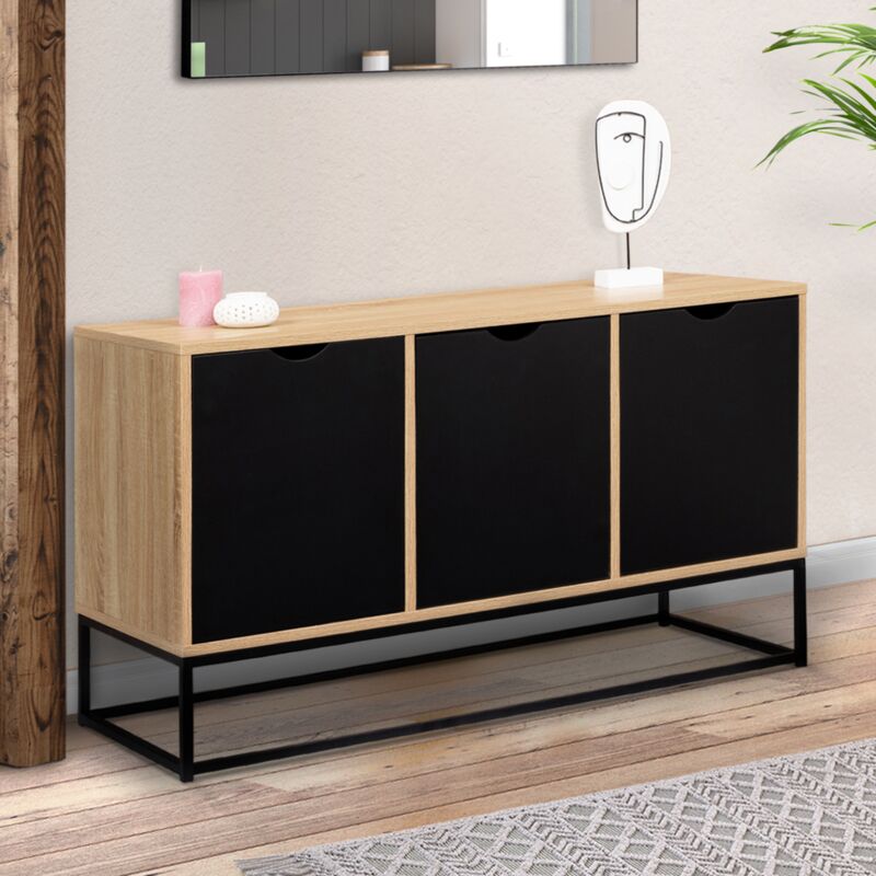 foto del prodotto credenza bassa a 3 ante, nera, design industriale boston