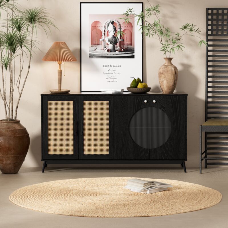 foto del prodotto credenza bassa con 3 ante e 2 cassetti nera