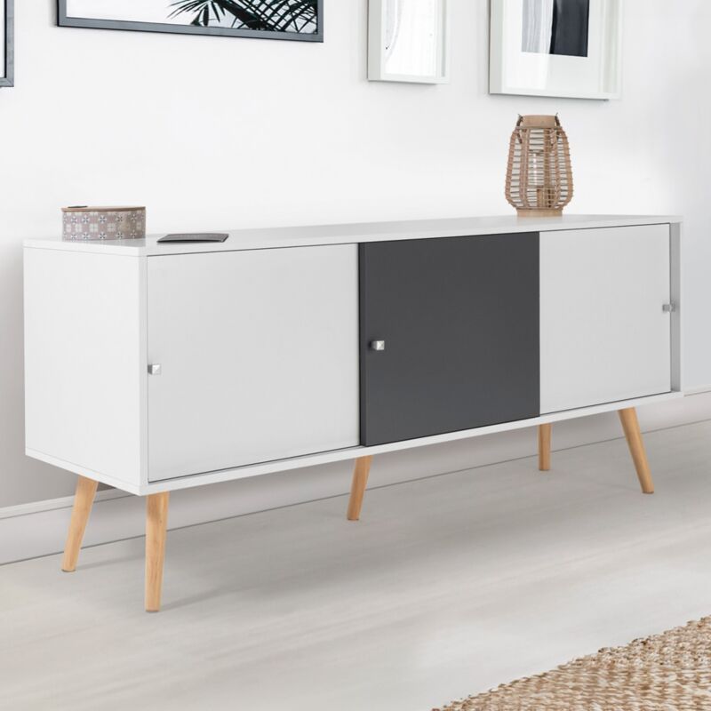 foto del prodotto credenza bassa scandinava a 3 ante effie da 135 cm in legno bianco e grigio