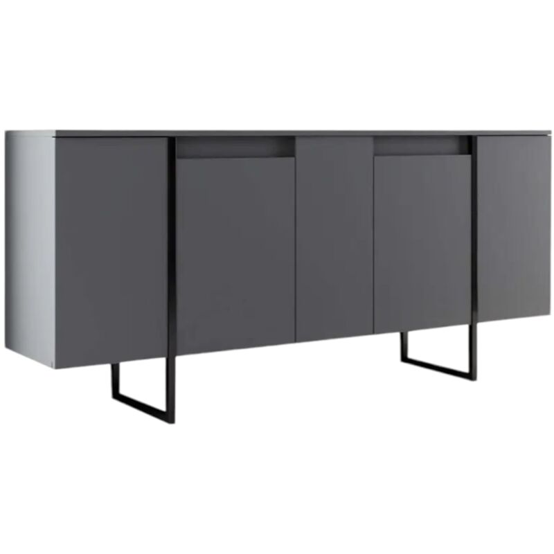 foto del prodotto credenza betel, buffet da soggiorno, madia da salotto, dispensa da cucina, 160x35h80 cm, antracite e nero, con imballo rinforzato, con imballo