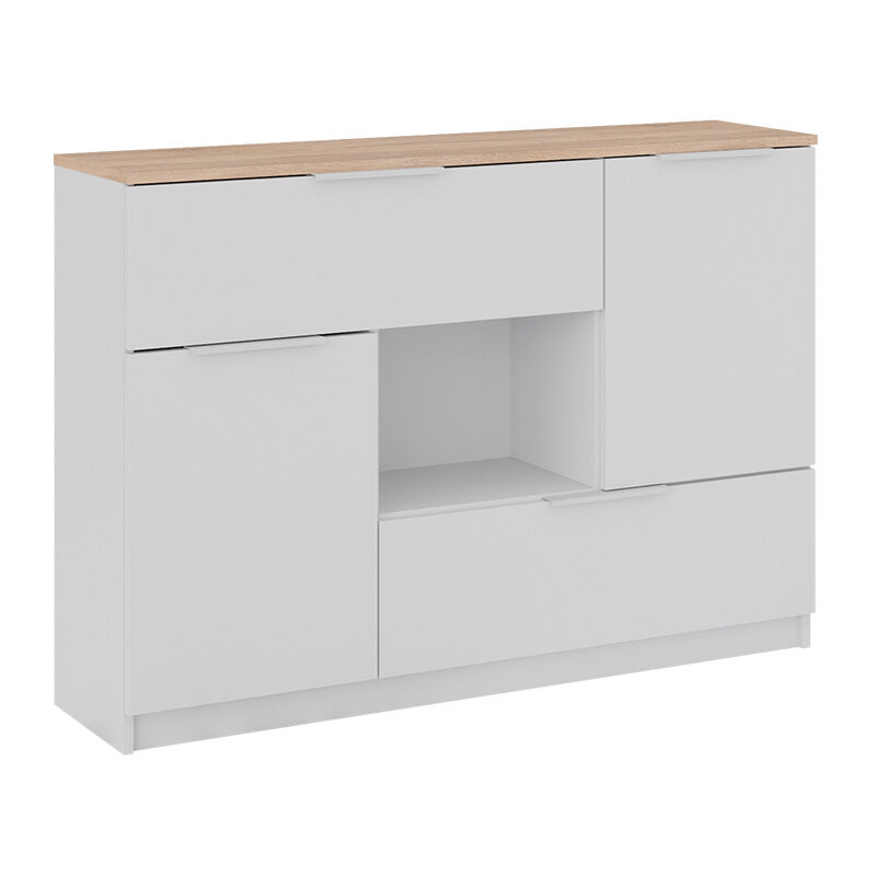 foto del prodotto credenza betti, bianco sonoma, 120 x 83.6 cm 2x porta, 2x cassetto e 1x scomparto aperto vicco