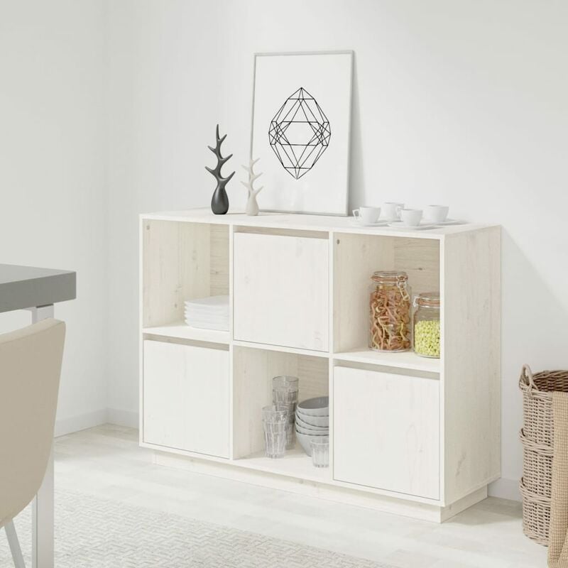 foto del prodotto credenza bianca 110,5x35x80 cm in legno massello di pino vidaxl