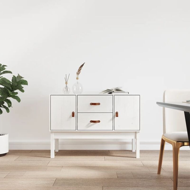 foto del prodotto credenza bianca 110x40x78 cm in legno massello di pino