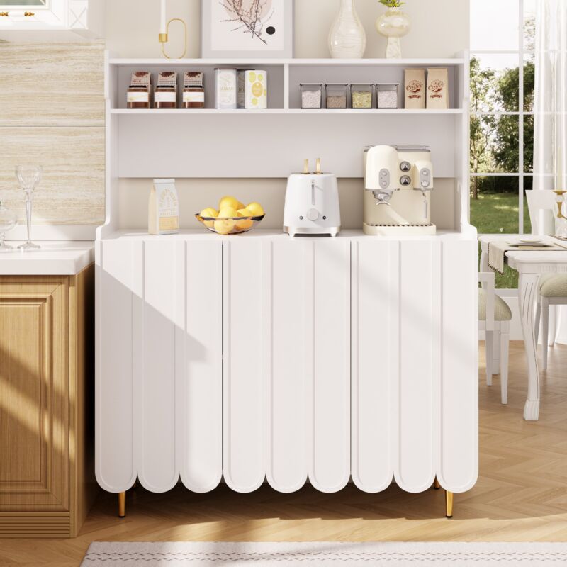 foto del prodotto credenza bianca 120 x 40 x 151 cm , credenza da cucina, stile moderno e semplice, ripiano aperto crea una cucina e una sala da pranzo ordinate.