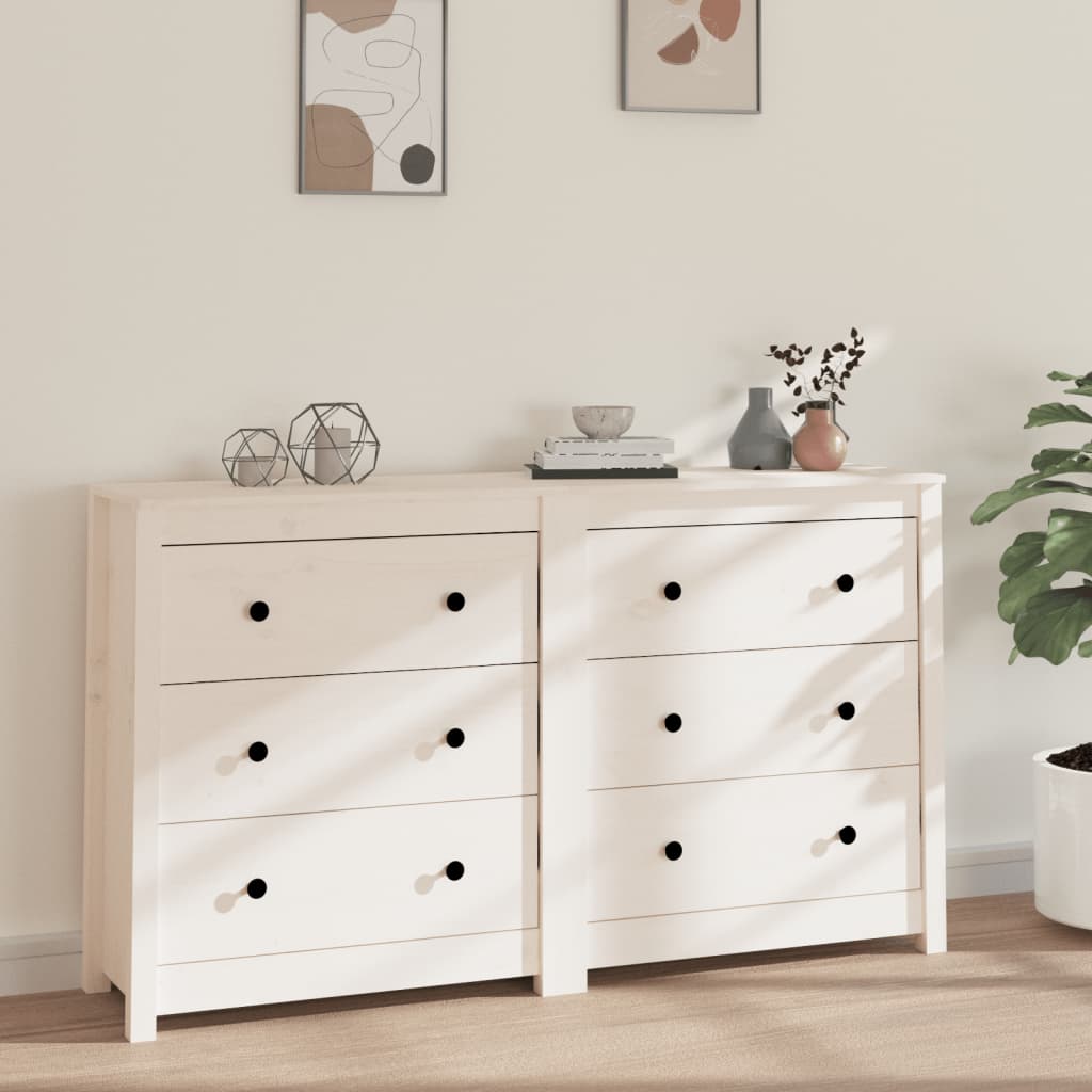 foto del prodotto credenza bianca 140x35x80 cm in legno massello di pino