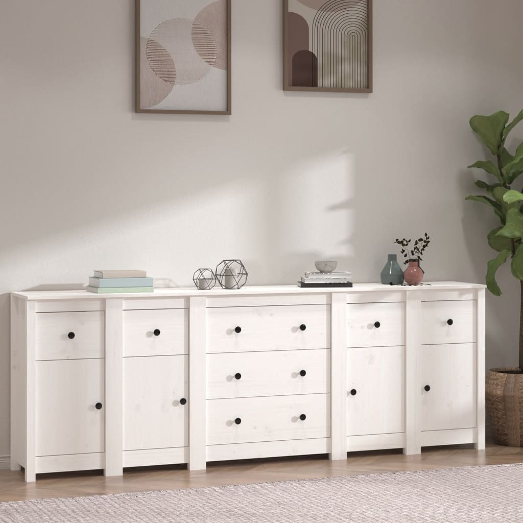 foto del prodotto credenza bianca 230x35x80 cm in legno massello di pino cod mxl 7986