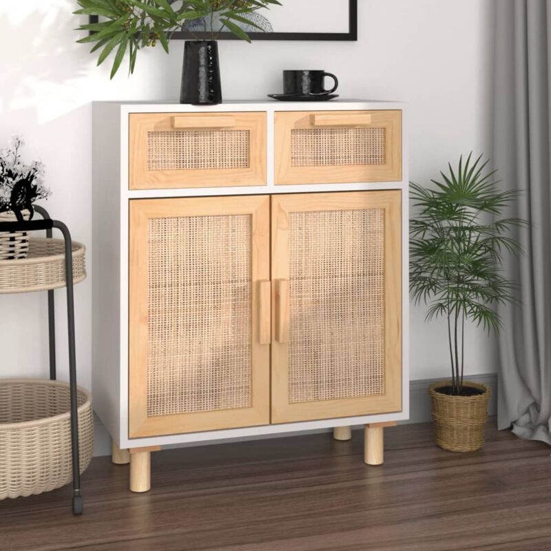 foto del prodotto credenza bianca 60x30x75 cm legno massello pino rattan naturale vidaxl