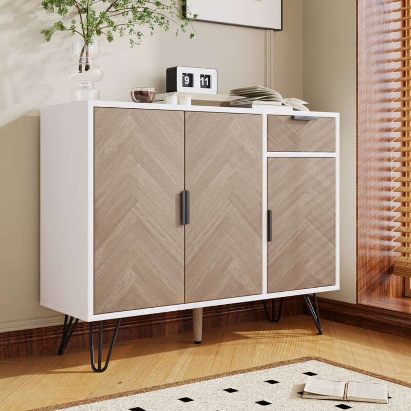 foto del prodotto credenza bianca, credenza contenitore da soggiorno con cassetto e ripiani regolabili in altezza, 90x30x71,5 cm