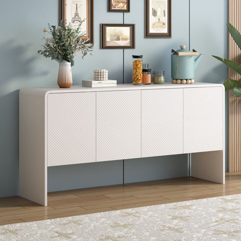 foto del prodotto credenza bianca, credenza soggiorno con 4 ante e meccanismo estraibile