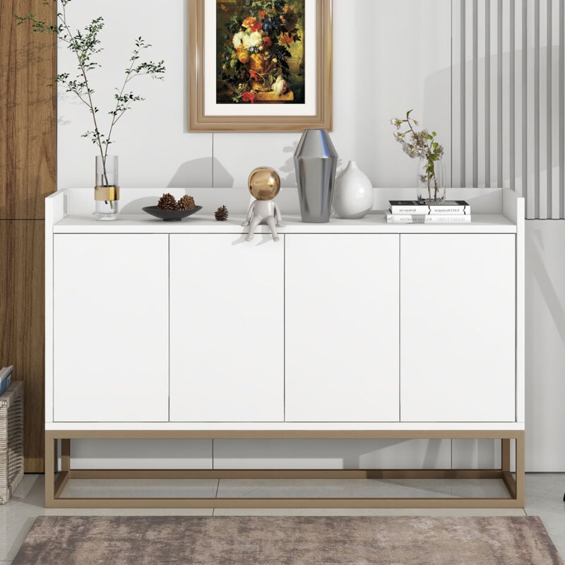 foto del prodotto credenza bianca, credenza soggiorno, credenza sala da pranzo con 4 ante, senza maniglia, 120x30x80 cm