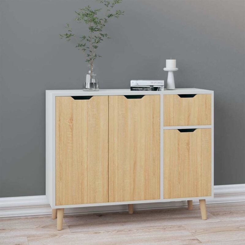 foto del prodotto credenza bianca e rovere sonoma 90x30x72cm in legno multistrato vidaxl