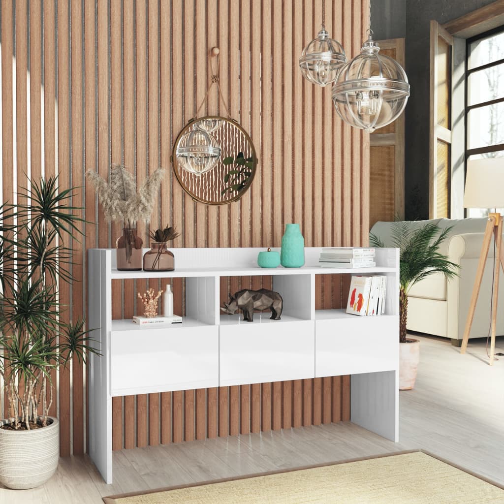 foto del prodotto credenza bianco lucido 105x30x70 cm in legno multistrato